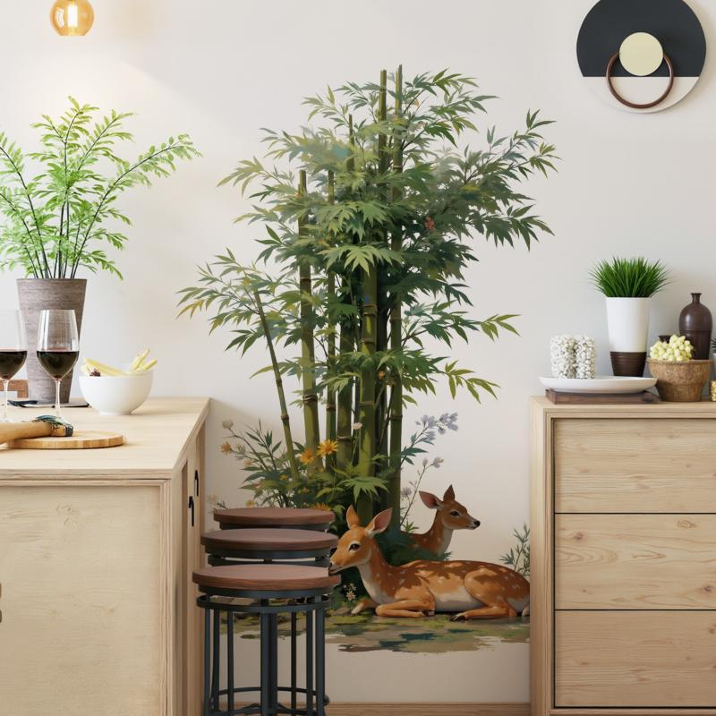 Tropical Plant Flower Tree Wall Stickers Self-Adhesive Fresh Simple Background Decorations For Home Garden
