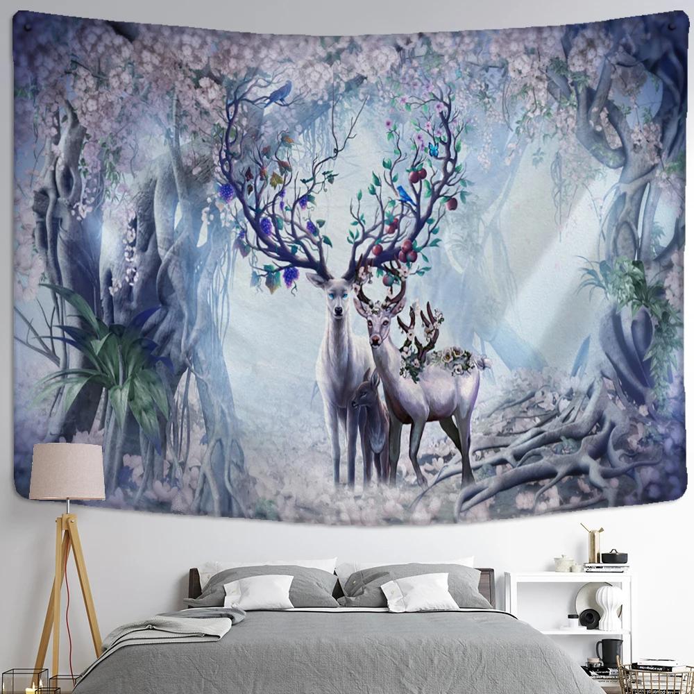 Cute Fawn Tapestry Christmas Reindeer Wall Hanging Bohemian Bedspread Blanket Dorm Home Decor mantas mandalas