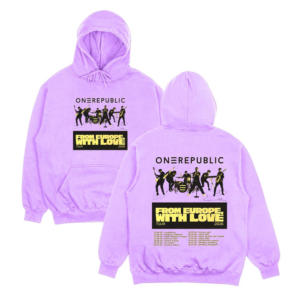 

OneRepublic From Europe with Love Tour 2026 Hoodies Unisex High Street Sweatshirts Punk Pullovers Fashion Personality Streetwear XXL світло-фіолетового кольору