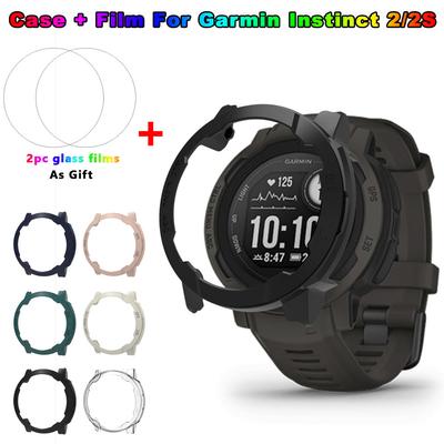Schale PC-Hülle Schutz + Glasfolie Für Garmin Instinct 2/2S Smartwatch Hüllen Schutzstoßstange Sport-Displayschutz