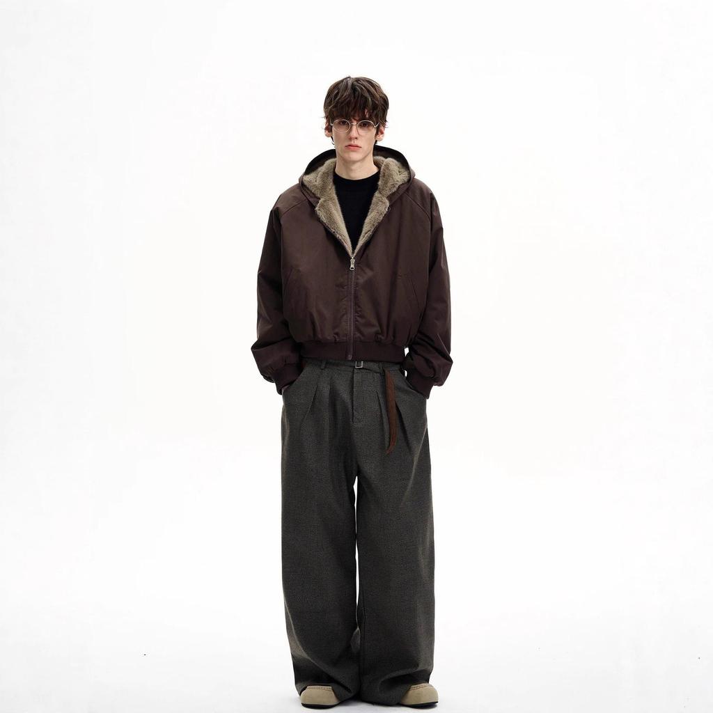 Men's Winter Thickened Double-Sided Furry Hooded Cotton Jacket, Warm Wide-Silhouette Coat, Plus Velvet, Couple Outerwear.