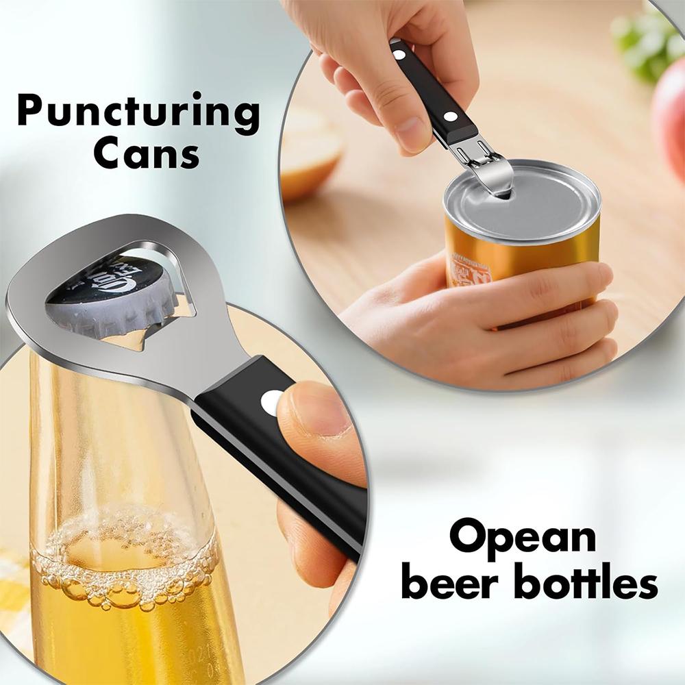 LMETJMA 2PCS Can Opener Smooth Edge Manual Can Openers Heavy Duty Stainless Steel Can Opener with Multifunctional Bottle Opener