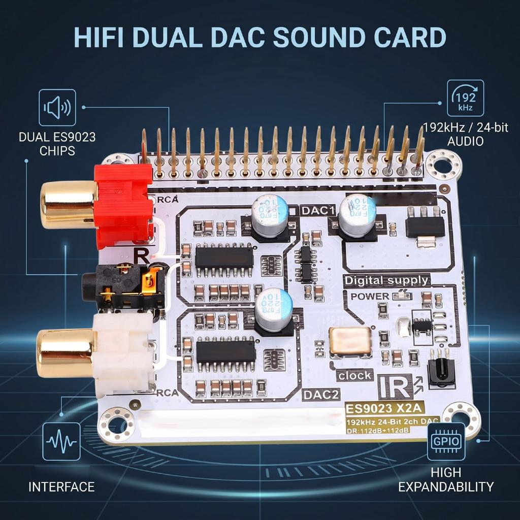 Acogedor HiFi Converter Sound ES9023 Dual Decode I2S 192kHz DAC Expansion Rugged PCB and Analog Output Digital-to-Analog Card, Chip, Bus, 24-bit Box,