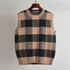 French Style New Round Neck Pullover Plaid Knitted Vest Women's Clothing Autumn and Winter Loose Figure Flattering Outerwear Vest Top
