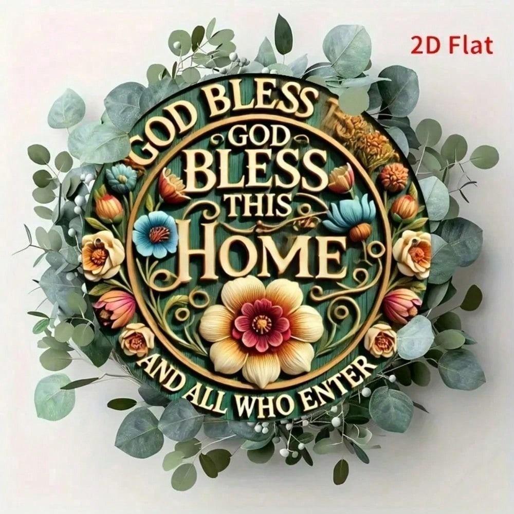 

MISSYOU Round 8 Inch Metal Sign Rustic Farmhouse Wall Decor Vintage Tin Plaque God Bless This Home for Garden Patio різнокольоровий