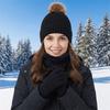 Beanie Hat Pompom Beanies Hat Thickened Winter Knitted Gloves Set Hat Scarf Gloves Set  Winter