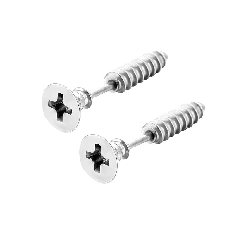 2Pcs Women Men Earrings Stainless Steel Piercing Nail Screw Stud Earrings Punk Rock Helix Ear Piercings Spiral Zircon