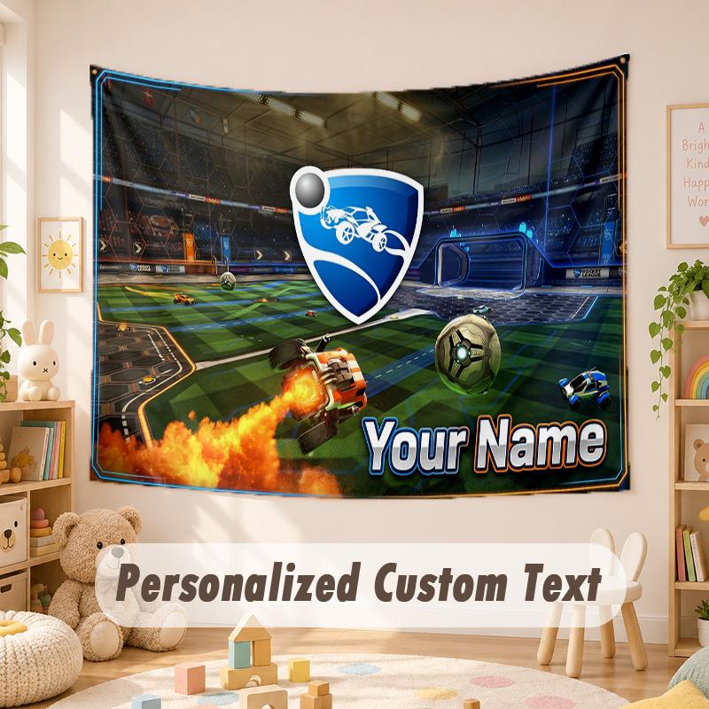 Arazzo Personalizzato con Nome Testo, Appeso a Parete Boho Rocket League, Arazzo Decorativo per Sfondo Stanza