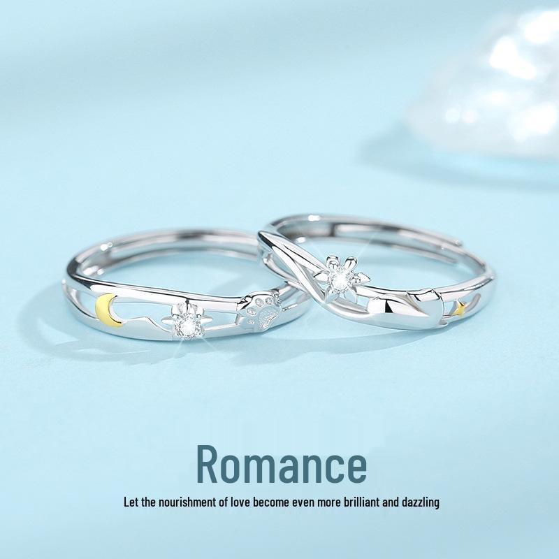Tichya Wind Flower Snow Moon Silver Couple Rings - Niche Design, Adjustable, Valentine s Gift Women s Ring