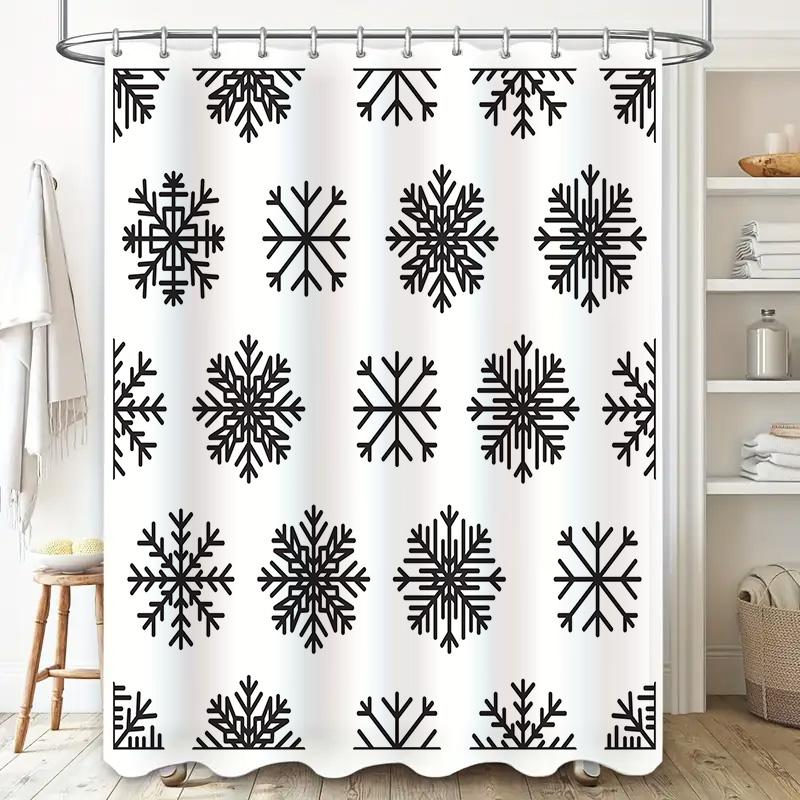 Snowflake Shower Curtain Black White Bath Decor Waterproof Fabric 3D Print Modern Design for Bathroom Decoration (72x84)