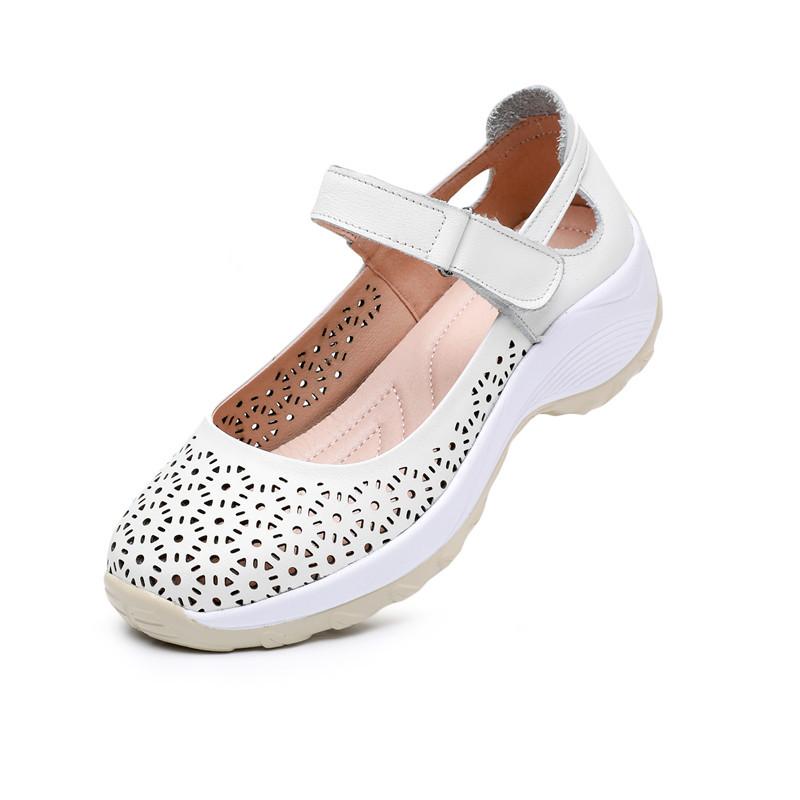 Fashion GKTINOO Women Platform Sandals Genuine Leather Comfy Flats Comfortable Ladies Casual Shoes Mom Sneakers Hollow Female Sandals