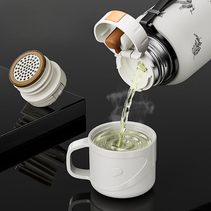 600/800ml 316 Stainless Steel Thermos Bottle Vintage Floral Print Vacuum Insulated Water Bottle Portable Outdoor Travel Flask