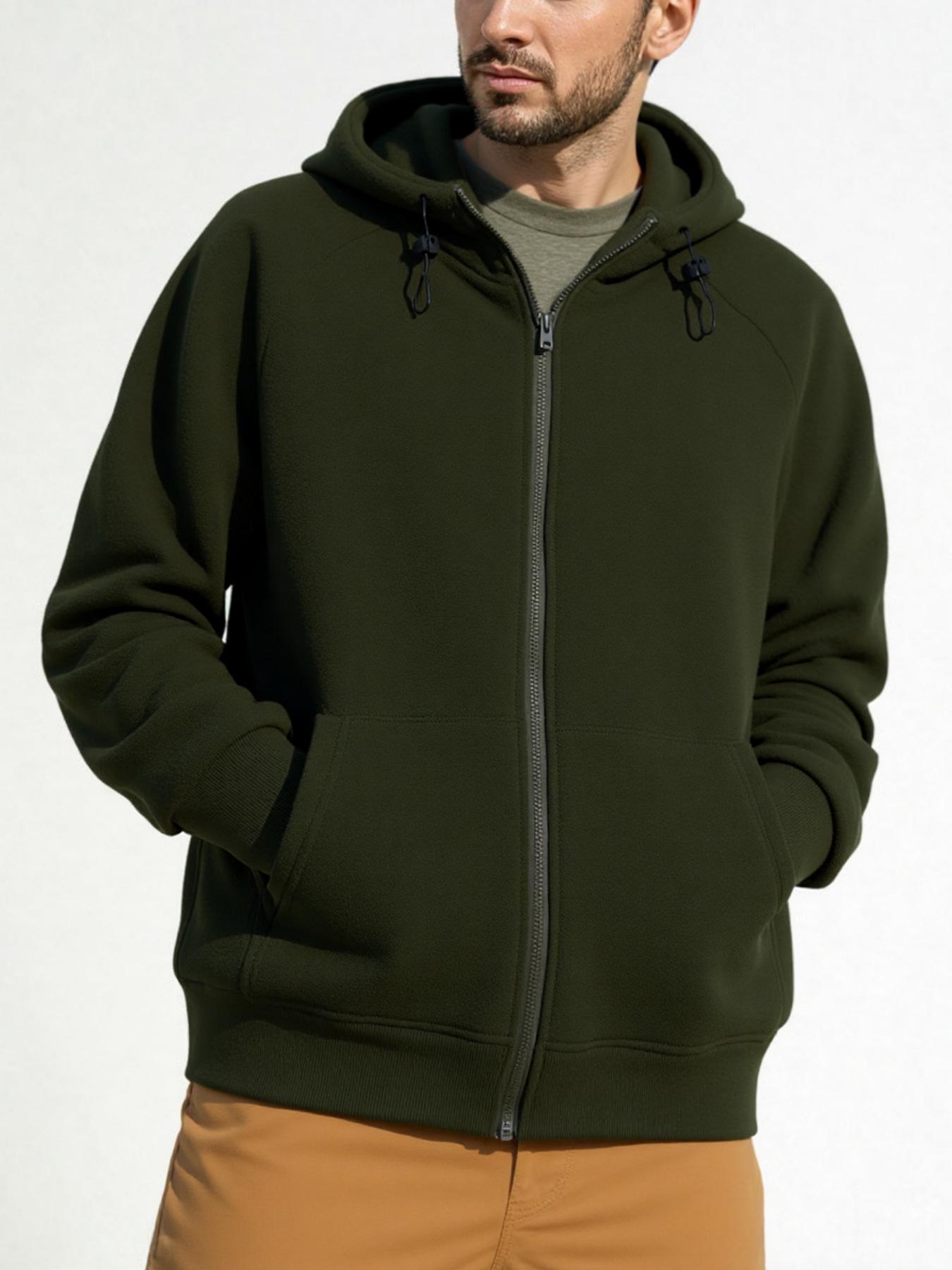 

Men s Solid Color Full Zip Hooded Sweatshirt Jacket - Autumn/Winter Style M армія зелений колір