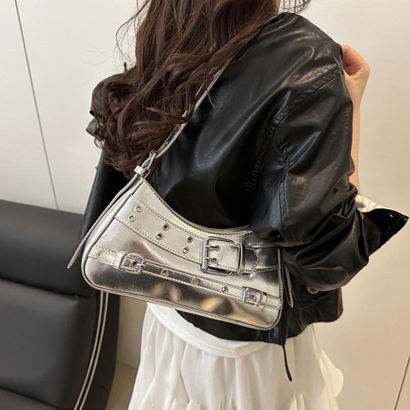 Trendy Cool And Spicy Girl Retro Motorcycle Underarm Bag For Women Casual Shopping Shoulder Bag Small Handbag