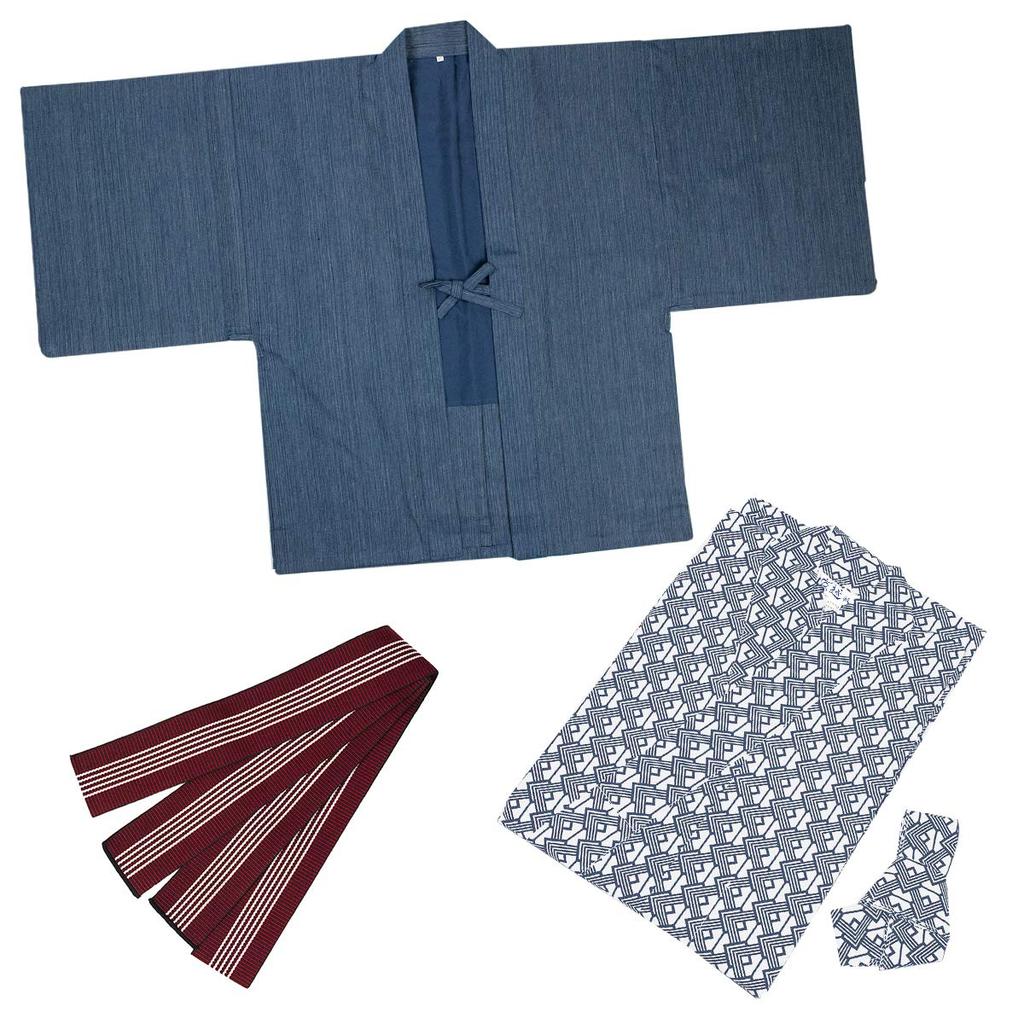 Ryokan Yukata Set Ryokan and Haori [KYOETSU] Women's 4-Piece (Haori, Yukata, Obi, Cord) (Yukata - 150, - Blue)
