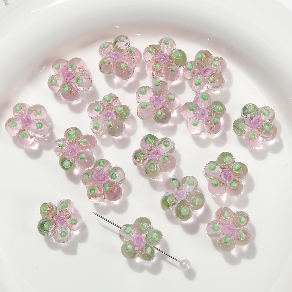 

Расписанные вручную золотые песочные стеклянные бусины-цветы для самостоятельного изготовления украшений - идеально подходят для браслетов и ожерелий 10×14mm aperture 1.5mm розовый