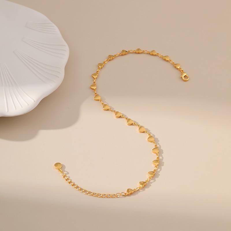 Women Minimalist 18k Gold Plated Heart Link Ankle Bracelet