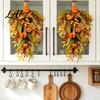 Decorative Autumn Water Drop Swag Artificial Fall Teardrop Swag Faux Pumpkins Berries Pinecones Leaves Door Lifelike Pinecone Berry Garland