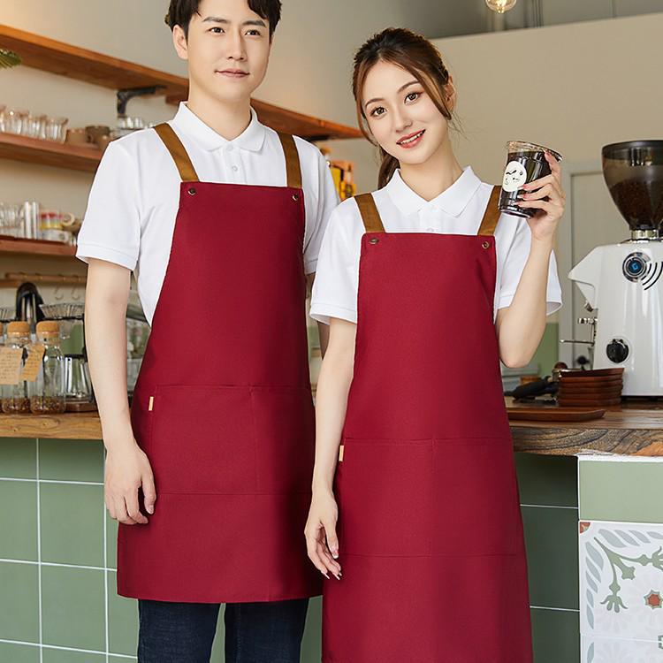 Waterproof Canvas Apron with Logo Embroidery for Catering and Waitstaff 2301 Khaki