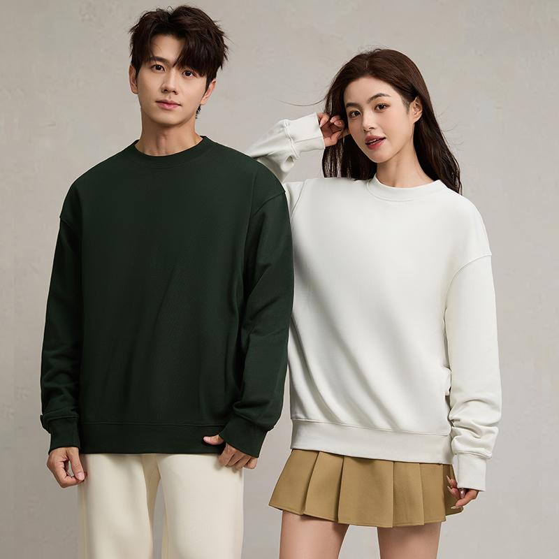 Autumn Loose Drop Shoulder Simple Solid Color Crew Neck Sweatshirt Terry Casual Base Shirt