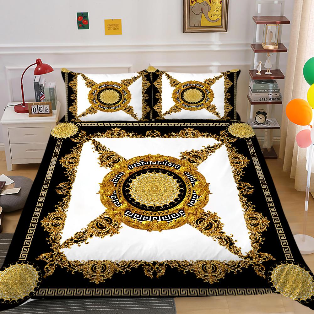 Gold Duvet Cover Gold Pattern 3D Luxury Printed Quilt Cover King Size Bed Suitable for Teens Adults Polyester Bedding Set