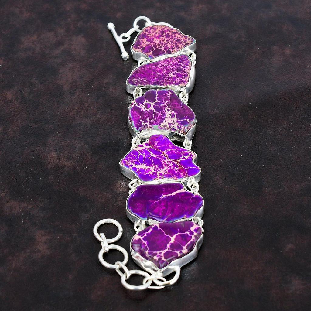 Purple Sea Sediment Jasper Bracelet Real Gemstone Jewelry 925 Sterling Silver Bracelet Adjustable Chain Bracelet Handmade Bracelet For Gift