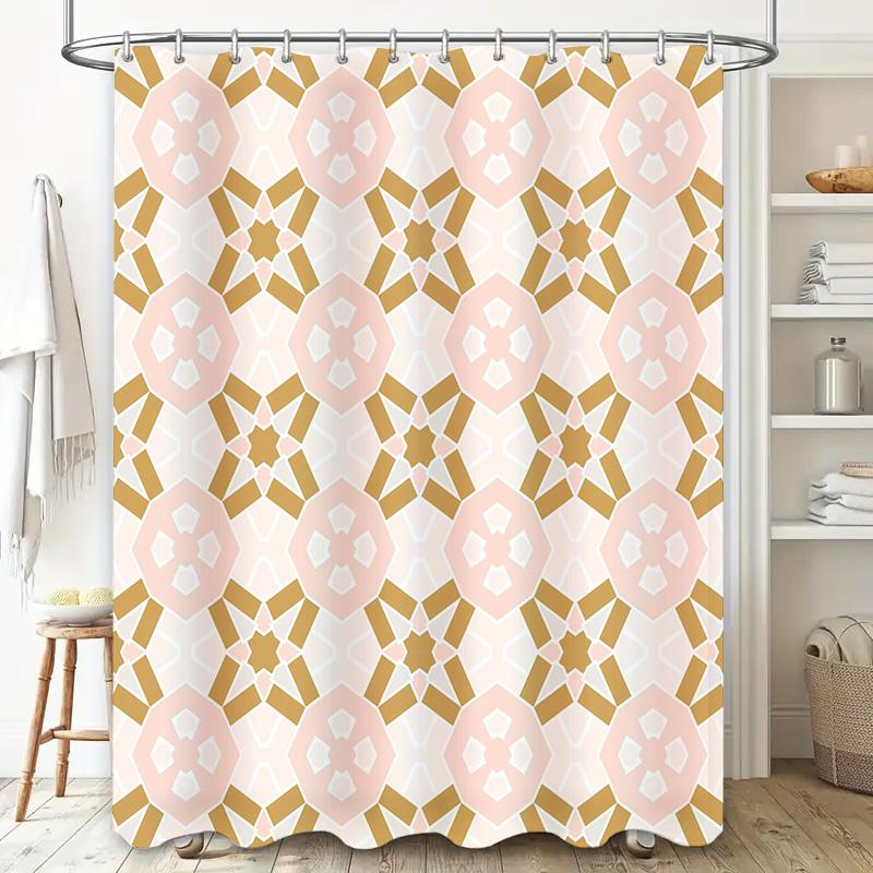 Gold&Pink Geometric Print Shower Curtain Waterproof Home Decor Bath Liner Custom Size Available For Bathroom Decoration