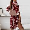 Pleated Flowy Hem Midi Dress Floral Print Sweet Elastic Waist V-Neck Casual