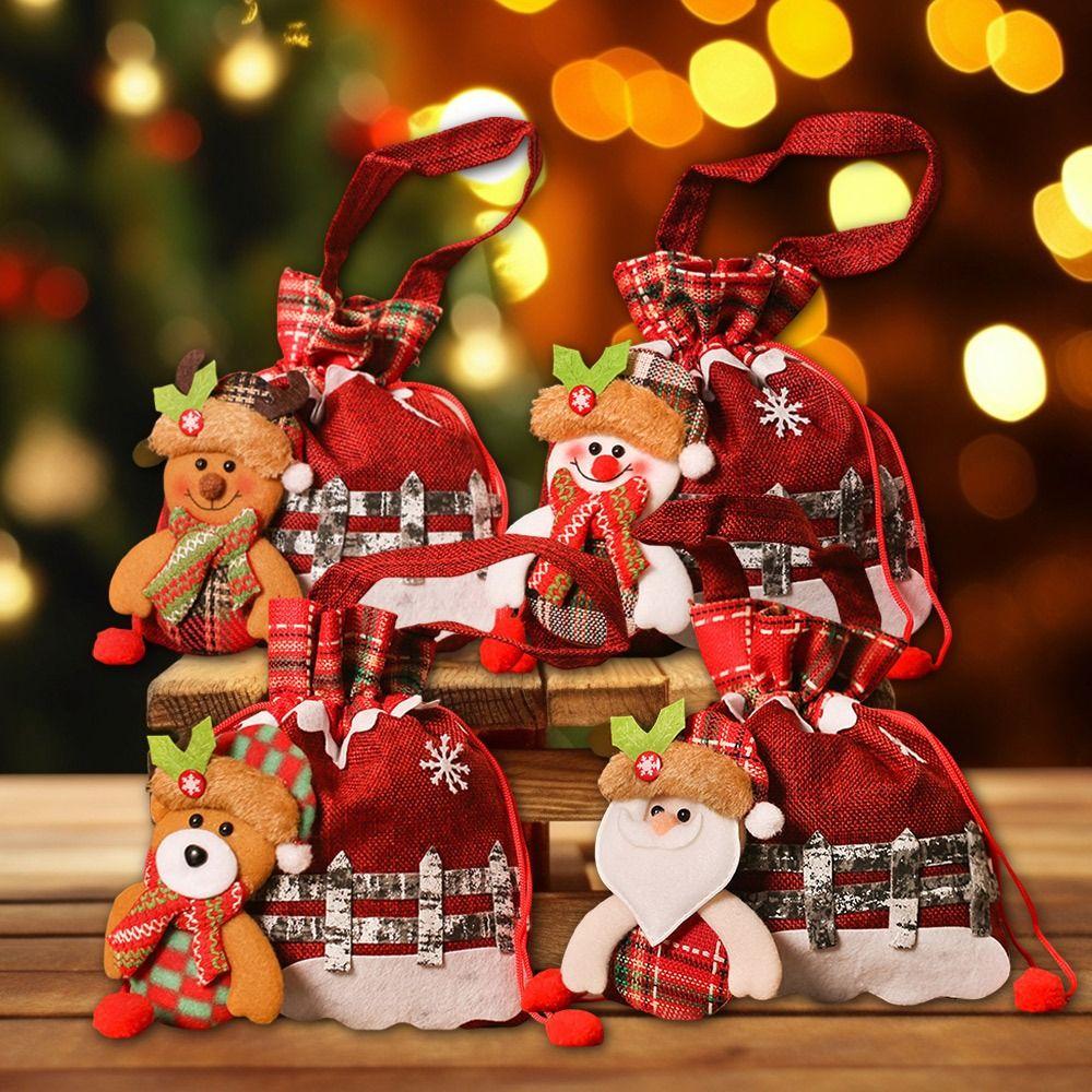 

Non-woven fabric Christmas Candy Bag Reusable Xmas Tote Cute Santa Snowman Doll Storage Bag Kids