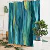 Tenda da Doccia con Onde Oceaniche Astratte Gradiente Blu Verde Acqua con Linee Dorate, Tenda da Bagno Fluid Art per Arredamento Casa Moderno