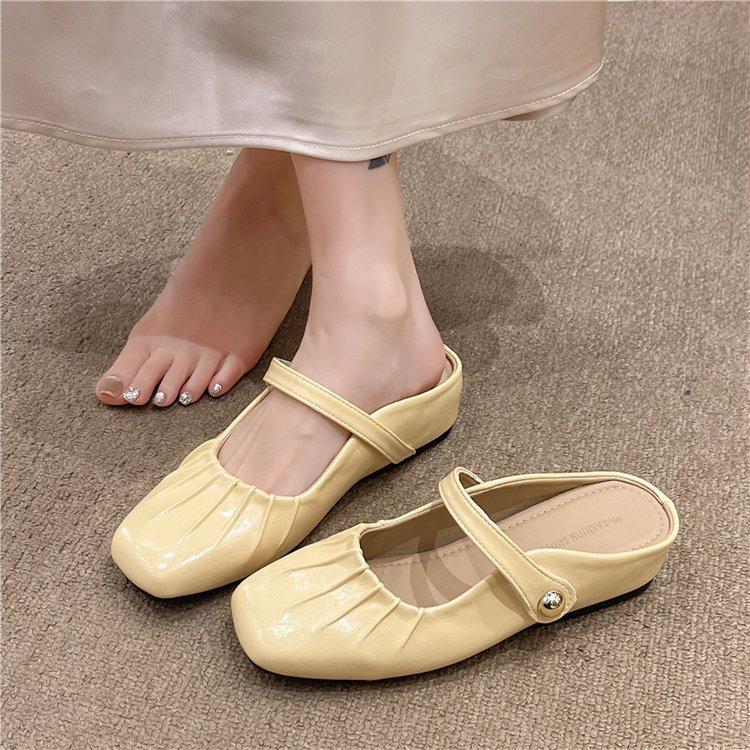 French Bag Head Half Slippers Women's Outerwear 2025 Summer New Soft-soled Office Muller Mary Jane Shoes