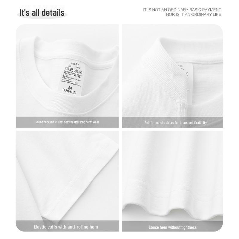 Women's Korean Style Heavyweight Cotton Short-Sleeve T-Shirt – White, Straight-Shoulder Design