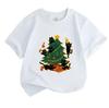 Kids Boys Girls 100% Cotton Crew Neck Short Sleeve T-Shirt, Funny Black Cats Decorating Christmas Tree Pattern Casual Xmas Tee for Children