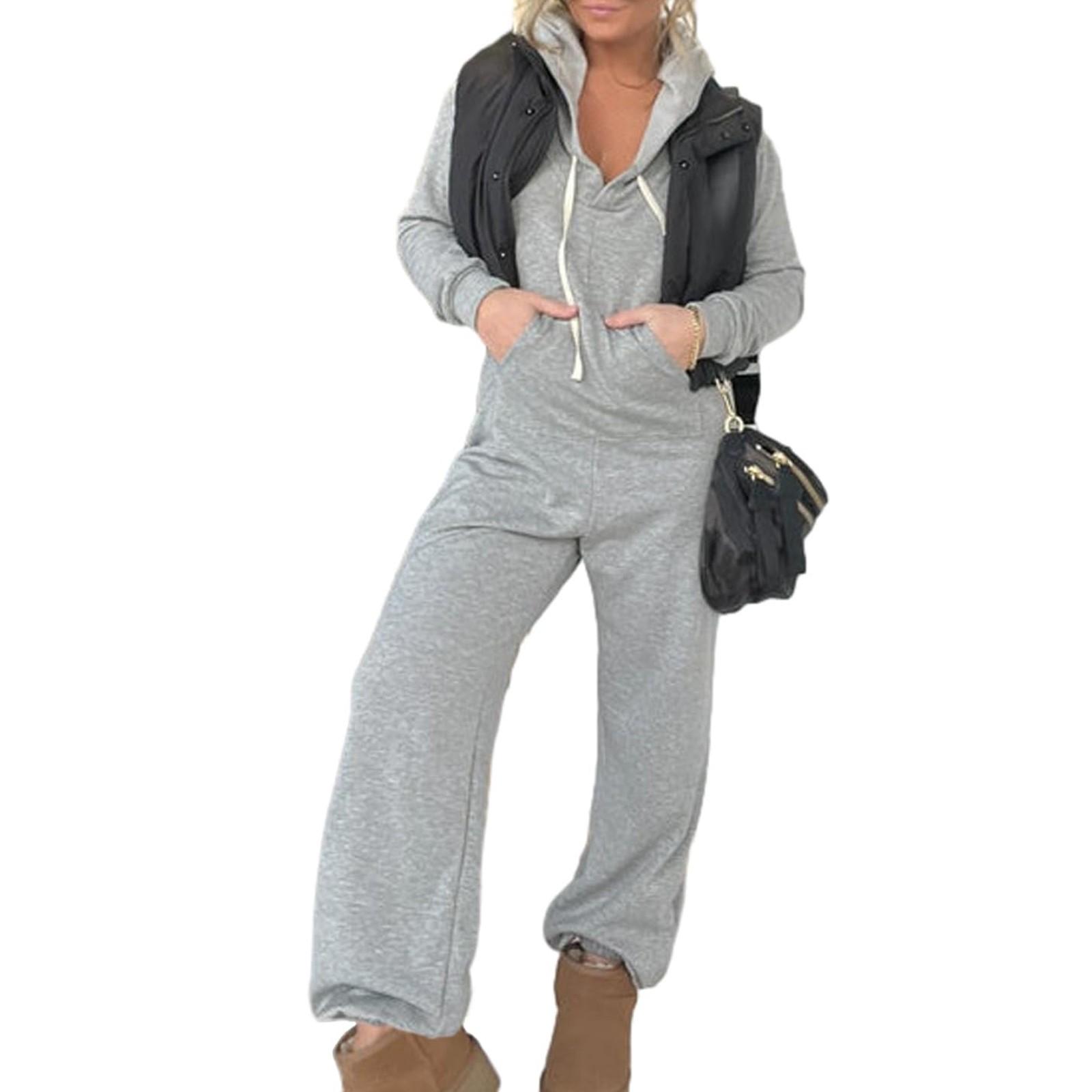 

Комбинезон для женщин. Повседневные комбинезоны с капюшоном и длинными рукавами и карманами. XXXL серый