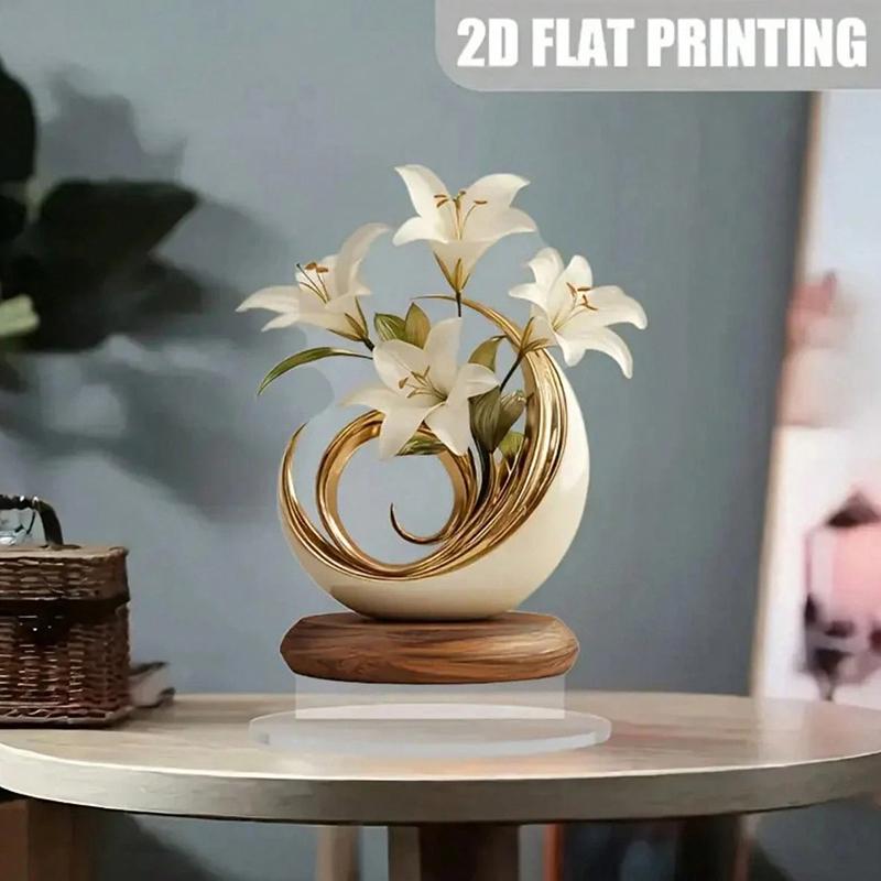 textureUnique 2D Acrylic Lily Flower Ornament Creative Desktop Flower Decor for Office Living Room Table Decoration Piece