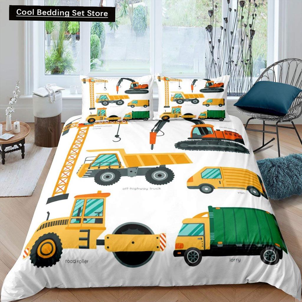 Construction Tractor Truck King Queen Duvet Cover Excavators Crane Bedding Set Vehicle Quilt Cover Polyester Comforter Cover