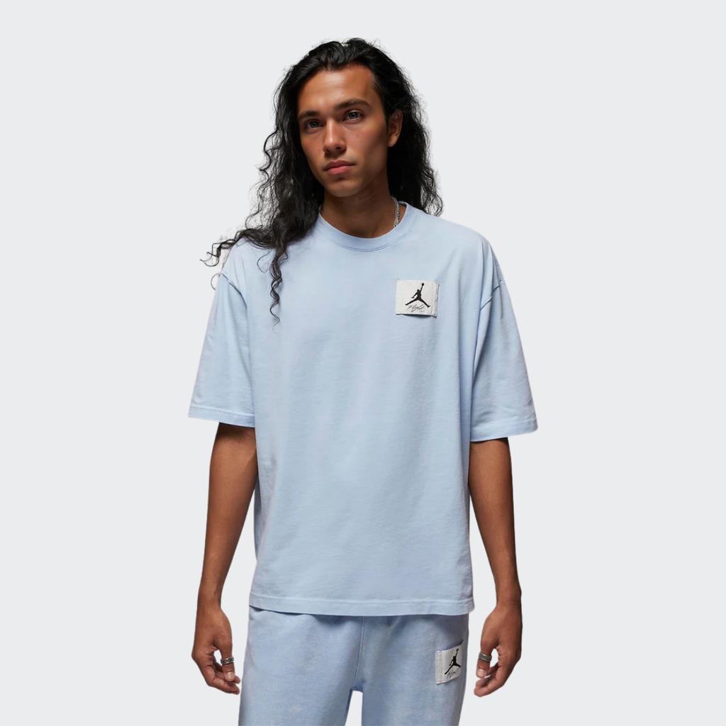 Jordan Solid Pattern Print Crew Neck Short Sleeve T-Shirt Men Tops Ice-Blue DZ0605-411