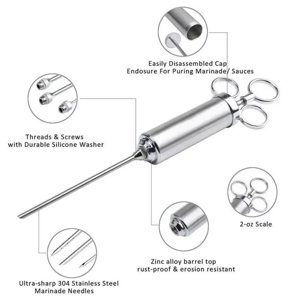 BBQ Seasoning Sauce Stainless Steel Meat Injector Durable Needle Kitchen Tools Grill Tool Cooking Syringe BBQ Cooking