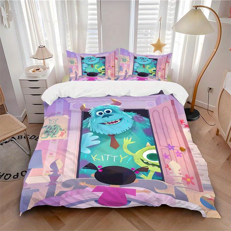 

3pcs set Monsters University1pc of quilt cover+2pcs of pillowcase, no core, print bedding, All Seasons Bedroom Setting056 135x200cm
