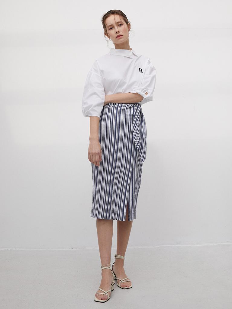 Ed Mang 3R Premium Modal Stripe Twist Ribbon Skirt - Beige