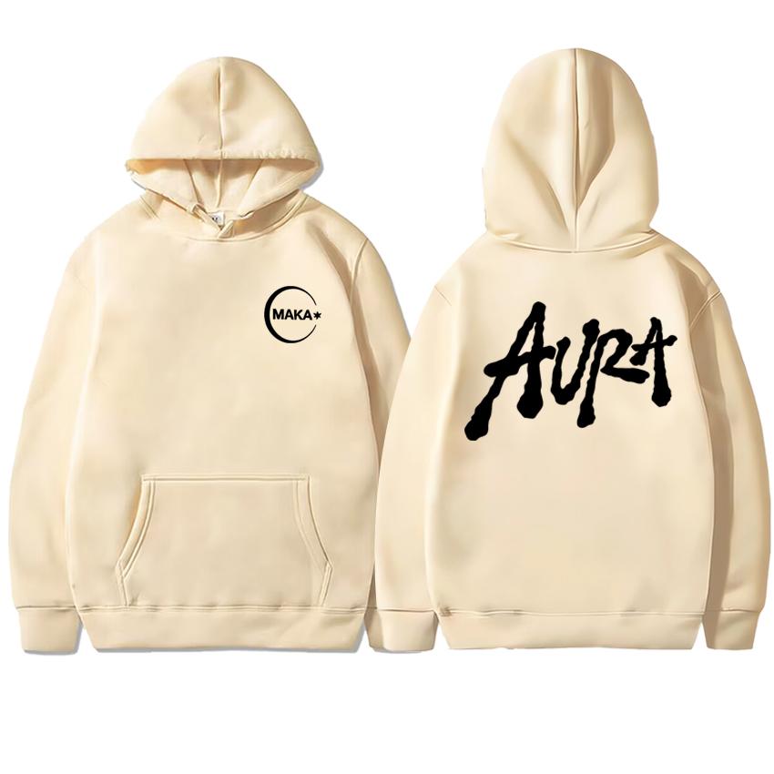 Hot Rapper Maka 2025 New In Album Aura Double Sided Printed Hoodie Unisex Vintage Fleece Pullovers Men Women Casual Sweatshirt