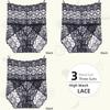 3Pieces/Lot High Waist Light Sexy Elastic Lace Women's Panties, Pure Cotton Crotch Comfortable Non-marking Breathable Lightweight Underwear Briefs