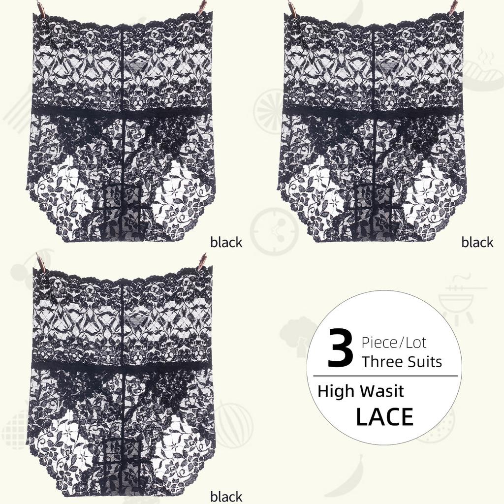 3Pieces/Lot High Waist Light Sexy Elastic Lace Women's Panties, Pure Cotton Crotch Comfortable Non-marking Breathable Lightweight Underwear Briefs