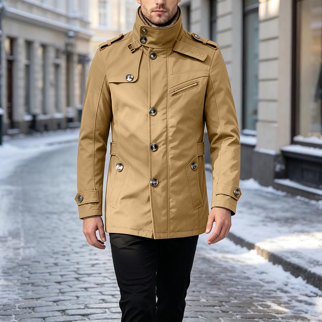 Men's Cotton Mid-Length Jacket Casual Color Coat Outerwear for Everyday Wear