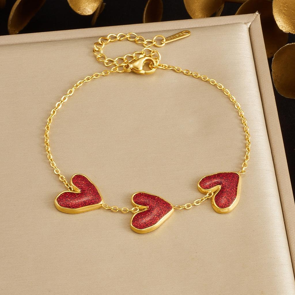 DIEYURO 316 Stainless Steel Romantic Red Glitter Heart Necklace Earrings Bracelet Set Lady New Waterproof Love Charm Jewelry Set