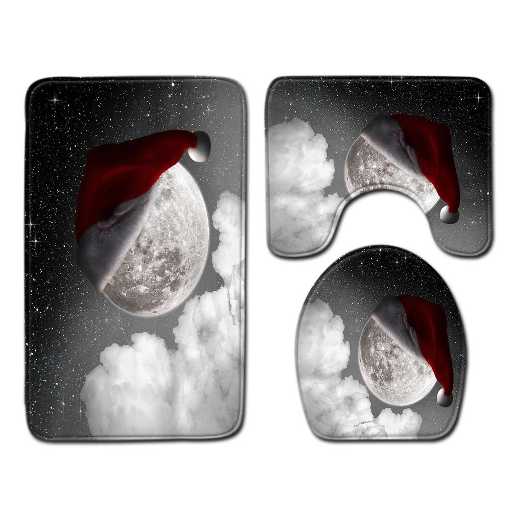 Christmas Shower Curtain Floor Mat Combination Four-Piece Set Bathroom Toilet Carpet Shower Room Mat Foot Mat