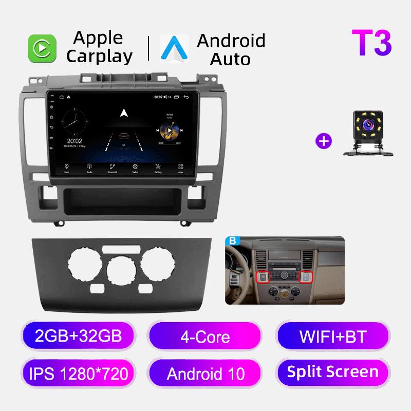 Bilstereo Android Auto Carplay För Nissan Tiida C11 2004-2013 Multimedia Spelare Huvudenhet Stereo GPS Navigation BT WIFI 2+32GB