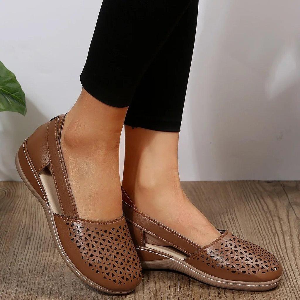 Dámské Klínky Sandály Vyhloubené Vintage Dámské Boty Nazouvací Neformální Šití Dámské Sandály Dámské Léto