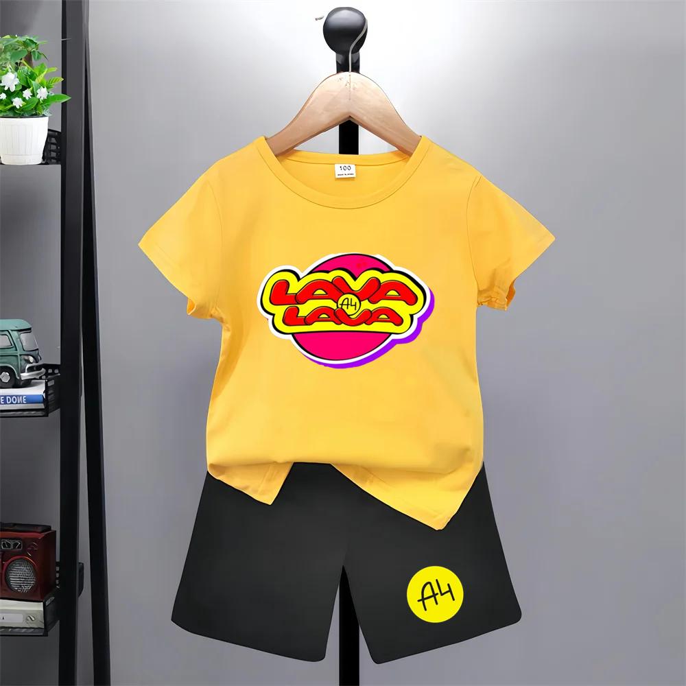 Merch A4 Letní Chlapec Černá Dívka Červené Oblečení Tričko + Šortky Sady Potisk Tričko Krátké Topy Ležérní Vlad A4 Anime Trička Kulatý Výstřih Děti