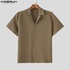 INCERUN S-5XL Men Lapel Short Sleeve Texture Buttons Casual Loose Shirts